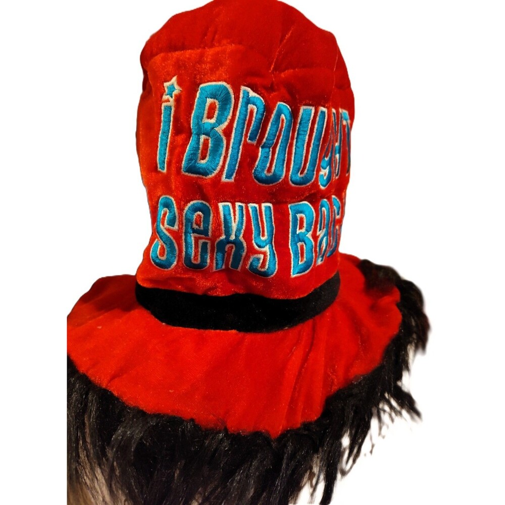 Y2K Novelty "I Brought Sexy Back" Red Velvet with Black Fur Trim Hat 2000's